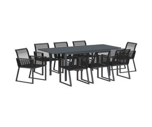 Garden Dining Set Extendable Manual 9 pcs Black Poly Rattan Table Party vidaXL