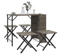 Garden Dining Set Foldable Grey PE Rattan Table 90x55x73cm +4 Stools Steel Patio