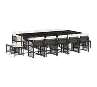 vidaXL 15 Piece Garden Dining Set with Cushions Grey Poly Rattan