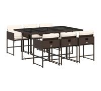 vidaXL 7 Piece Garden Dining Set with Cushions Mix Beige Poly Rattan