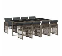 vidaXL 9 Piece Garden Dining Set with Cushions Grey Poly Rattan