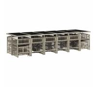 Garden dining set 17pc PE rattan grey 330x106x73cm glass top and foldable chairs