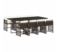 vidaXL 9 Piece Garden Dining Set with Cushions Grey Poly Rattan