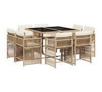 vidaXL 9 Piece Garden Dining Set with Cushions Mix Beige Poly Rattan