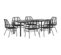 vidaXL 7 Piece Garden Dining Set Black Poly Rattan Glass, Black
