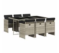 Garden dining set 7pc Light grey PE rattan with tempered glass 165x106x73cm incl