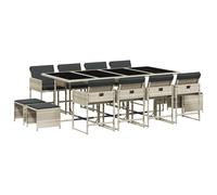 vidaXL 13 Piece Garden Dining Set with Cushions Light Grey Poly Rattan