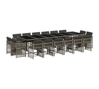Garden Dining Set 17pc Black PE Rattan Tempered Glass 330x106x73cm Foldable Seat