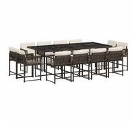 vidaXL 13 Piece Garden Dining Set with Cushions Brown Poly Rattan