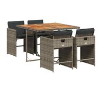 vidaXL 5 Piece Garden Dining Set with Cushions Light Grey Poly Rattan