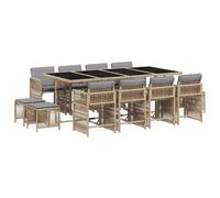 Garden Dining Set 13pc Light Grey PE Rattan 220x106x73cm Cushioned Foldable UV.