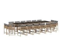 Garden Dining Set 17-piece Grey PE Rattan Tempered Glass Table 330x106x73cm Slim