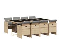 vidaXL 9 Piece Garden Dining Set with Cushions Mix Beige Poly Rattan