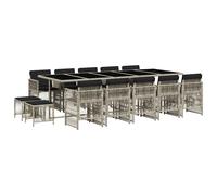 vidaXL 15 Piece Garden Dining Set with Cushions Black Poly Rattan