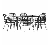 vidaXL 7 Piece Garden Dining Set Black Poly Rattan Glass, Black