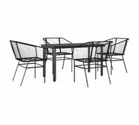 Garden Dining Set 140x70x74cm Black PE Rattan Chairs Steel Frame Tempered Glass