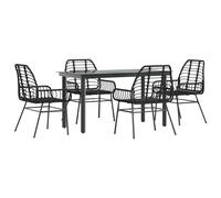 vidaXL 5 Piece Garden Dining Set Black Poly Rattan Glass, Black