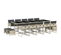 vidaXL 15 Piece Garden Dining Set with Cushions Light Grey Poly Rattan