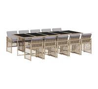 vidaXL 11 Piece Garden Dining Set with Cushions Brown Poly Rattan