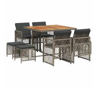 vidaXL 9 Piece Garden Dining Set with Cushions Light Grey Poly Rattan