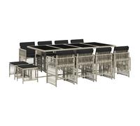 vidaXL 13 Piece Garden Dining Set with Cushions Black Poly Rattan