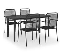 Garden dining set 5-piece Black powder-coated steel glass top 150x80cm 4 chairs