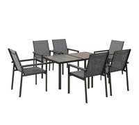 Garden Dining Set Grey 150x88x72cm Steel Mesh Seats Glass Top 7pc Powderoated