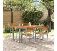 Garden Dining Set Grey 200x90cm Solid Acacia Wood Top Powder-Coated Metal 8pcs+