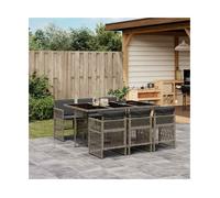 Garden dining set Grey and Black 6pc PE Rattan Tempered Glass Table 165x106x73cm
