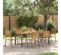 Garden Dining Set Grey-Brown 190cm Poly Rattan Steel Frame 6-Seater Modern Patio