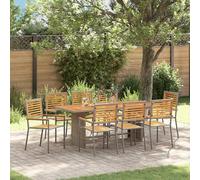 Garden Dining Set Grey Brown 9pc Poly Rattan 190x80x75cm 8-Seater Rectangular UK