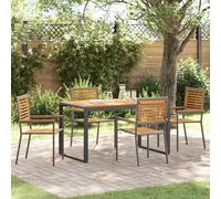 Garden Dining Set Grey Brown Poly Rattan Acacia Table 140x80x75cm Seats4 Modern