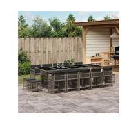 Garden Dining Set Grey PE Rattan 275x106x73cm 15-Piece Cushioned Foldable Glass