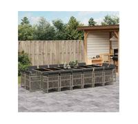 Garden Dining Set Grey PE Rattan 330x106x73cm 17-Pc Cushioned Outdoor Patio Set