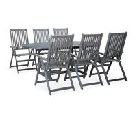 Garden dining set Grey Solid Acacia 150-200x100cm Oval Extn Table +6 Chairs Fold