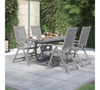 Garden Dining Set Grey Solid Acacia Wood 5pc Extendable Table 120-170x80x75 set