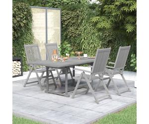 Garden Dining Set Grey Solid Acacia Wood 5pcs Extendable Table 150-200x100x75cm