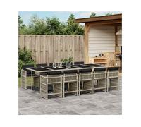 Garden Dining Set Light Grey 11pc PE Rattan Tempered Glass Foldable 275x106x73cm