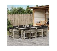 Garden Dining Set Light Grey 220x106x73cm PE Rattan 12-Seater Glass w/ Cushions