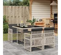 Garden Dining Set Light Grey PE Rattan 110x106x73cm Tempered Glass 5pc +Cushions