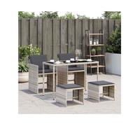 Garden dining set Light Grey PE Rattan 115x54x74cm Tempered Glass Table 5pc UVR