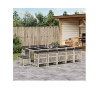 Garden Dining Set Light Grey PE Rattan 15pc Foldable Table 275x106x73cm cushions