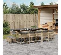 Garden Dining Set Mix Beige 14pc PE Rattan 275x106x73cm Tempered Glass Cushioned