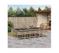 Garden Dining Set Mix Beige 330x106x73cm PE Rattan Tempered Glass 12pcs Cushions