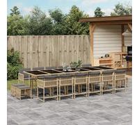 Garden Dining Set Mix Beige 330x106x73cm PE Rattan Tempered Glass 17pc Cushions
