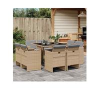 Garden dining set Mix beige & black rattan 110x106x73cm 8pcs with grey cushions