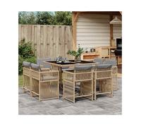 Garden Dining Set Mix Beige PE Rattan 110x106x73cm Tempered Glass Table 8pcs set