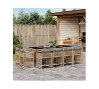 Garden Dining Set Mix Beige PE Rattan 13pc 220x106x73cm Tempered Glass LightGrey