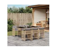 Garden Dining Set Mix Beige PE Rattan 165x106x73cm Tempered Glass 6pcs Stackable