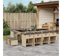 Garden Dining Set Mix Beige PE Rattan 220x106x73cm Tempered Glass Table for 12
